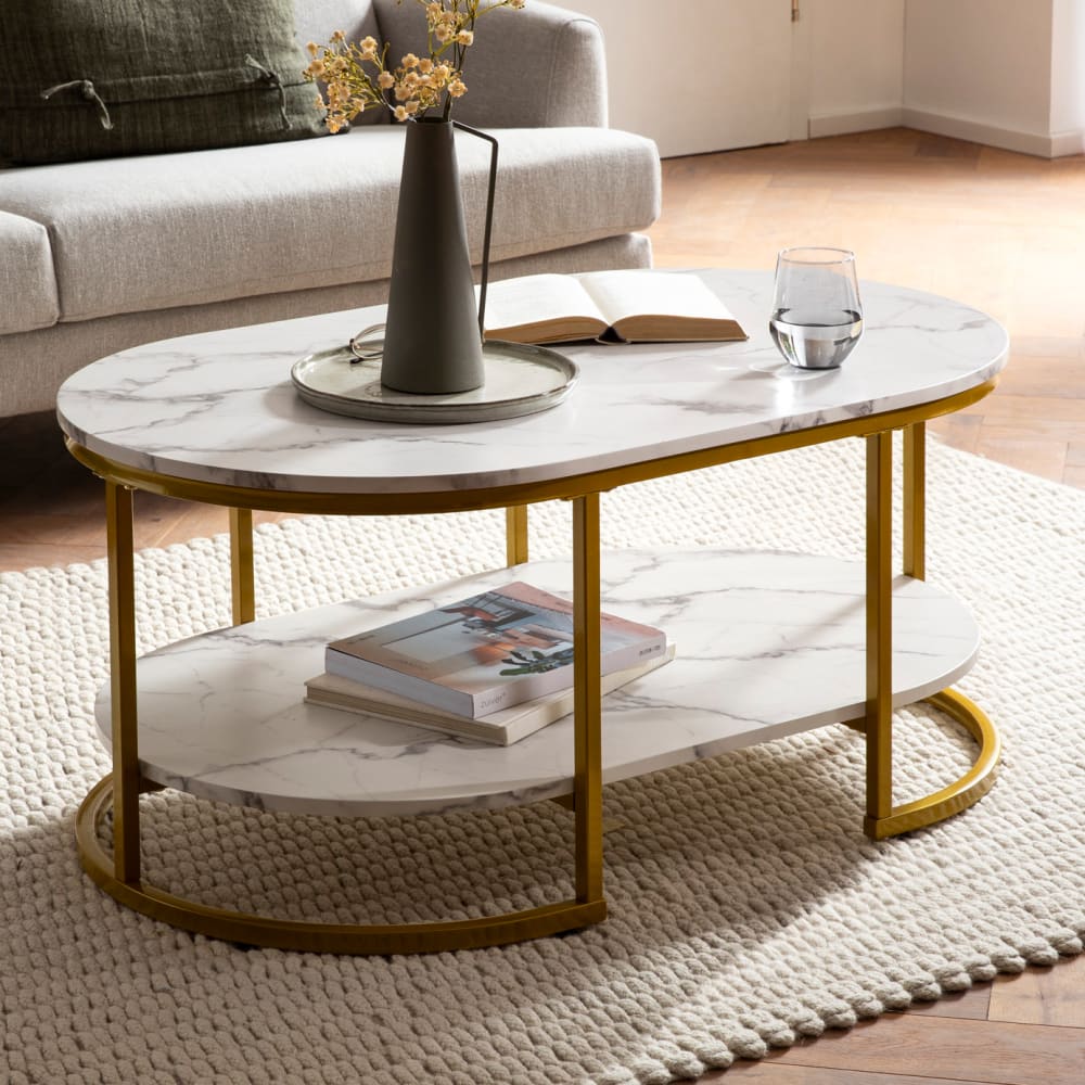 Table basse rectangulaire effet marbre en mdf, blanc