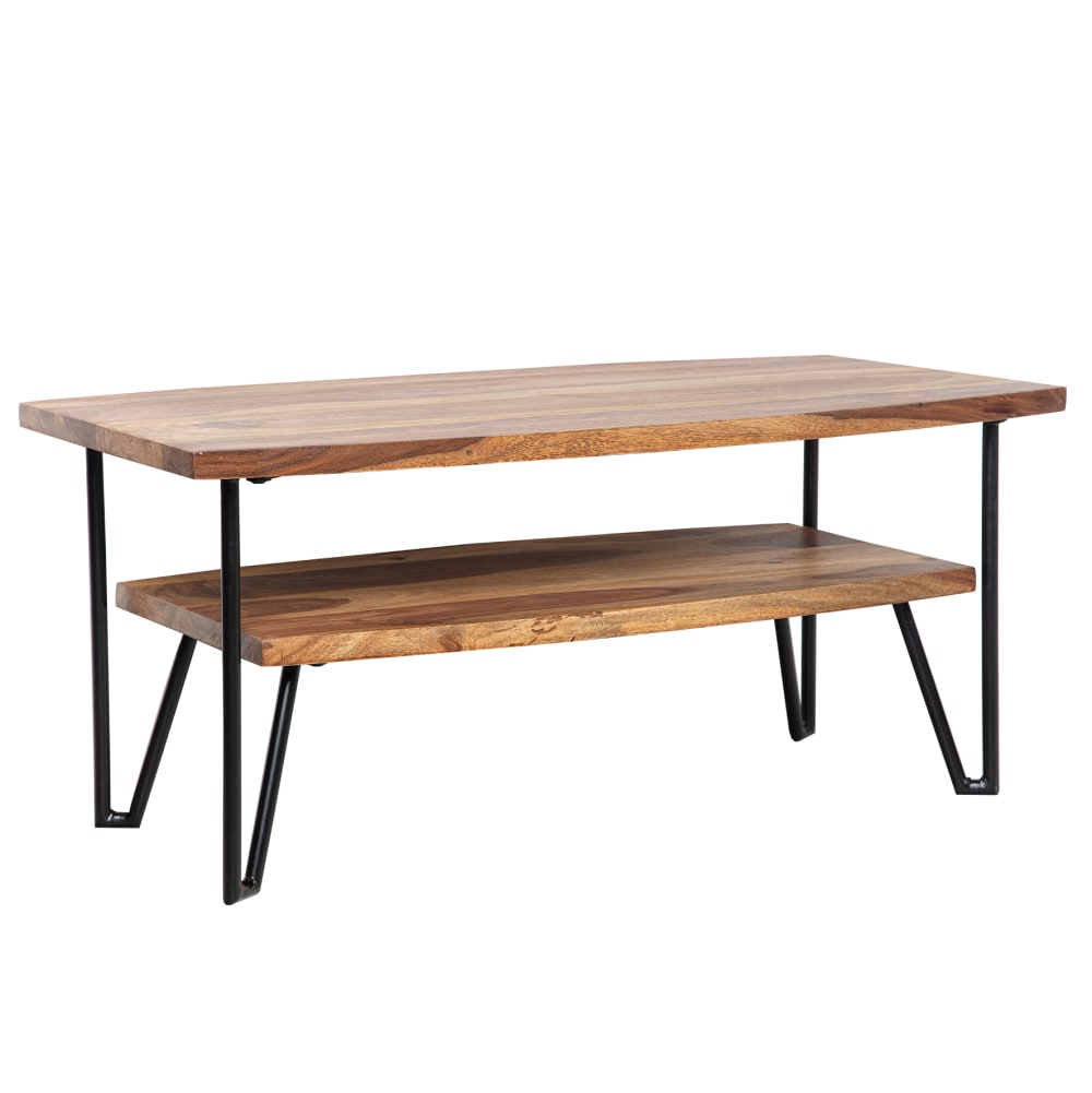 Table basse avec tablette en bois massif de sheesham, marron