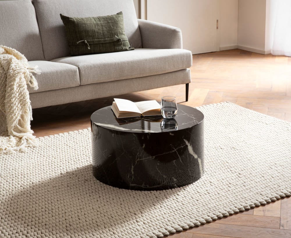 Table basse ronde effet marbre en mdf, noir