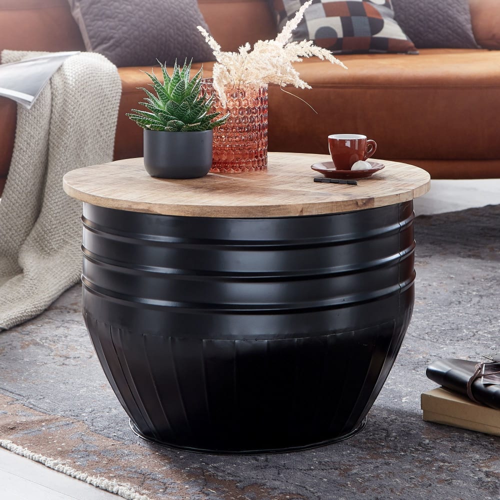 Couchtisch rund mit Stauraum aus Metall, Schwarz - Maisons Du
