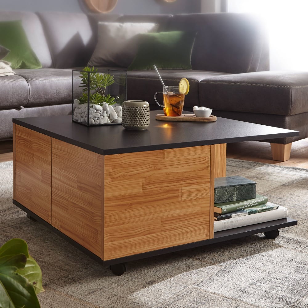 Couchtisch quadratisch mit Stauraum aus Spanplatte Anthrazit /