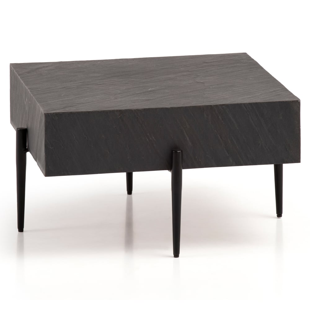 Table basse carrée effet pierre en bois massif de manguier, gris