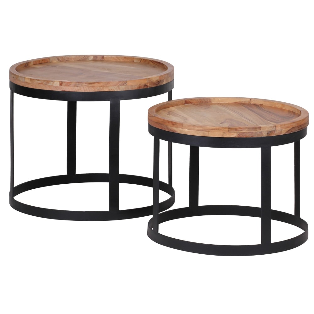 Lot de 2 tables gigognes en bois d'acacia, marron