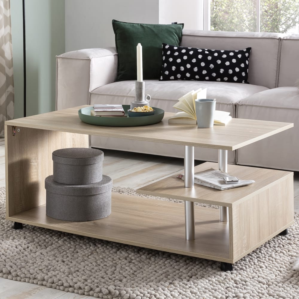 Couchtisch rechteckig mit Ablagen aus Spanplatte, Braun - Maisons