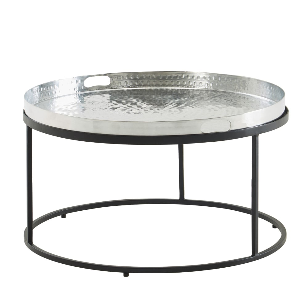 FineBuy Couchtisch Hammerschlag aus Metall, Silber style modern Silber Aluminium