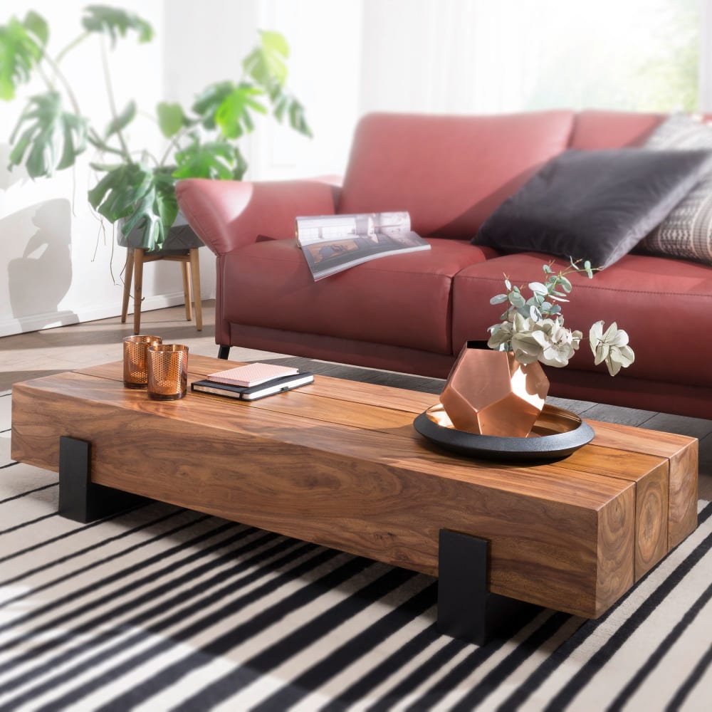 Couchtisch schlicht aus Sheesham Massivholz, Braun - Maisons Du