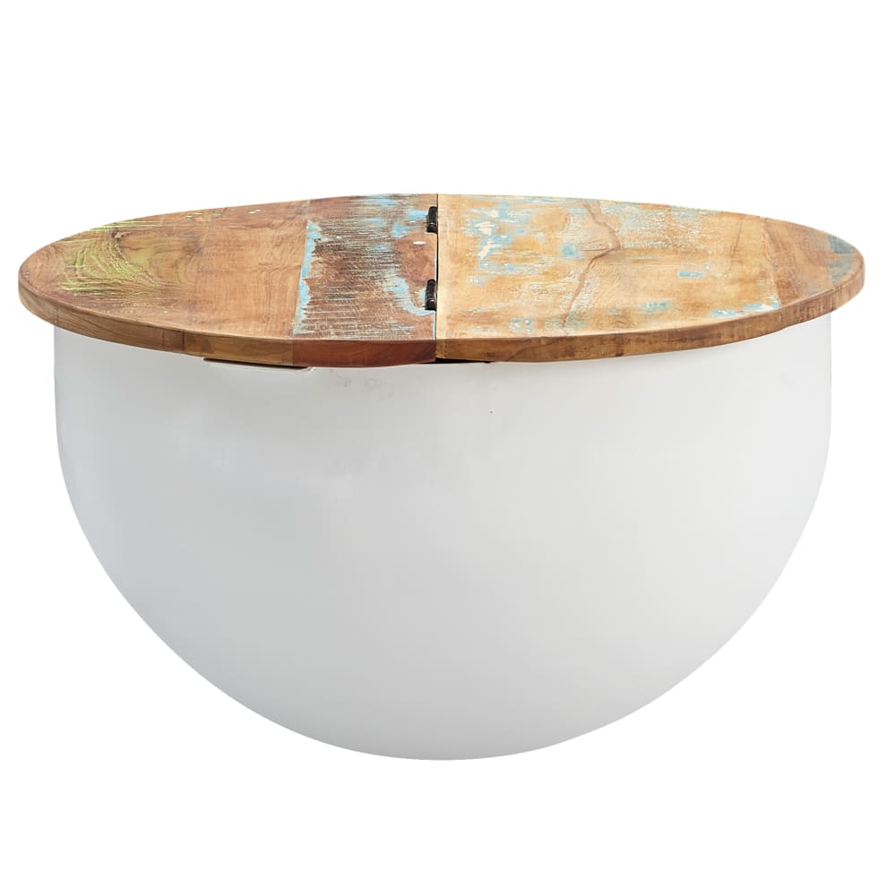 Table basse ronde avec rangement en métal, blanc