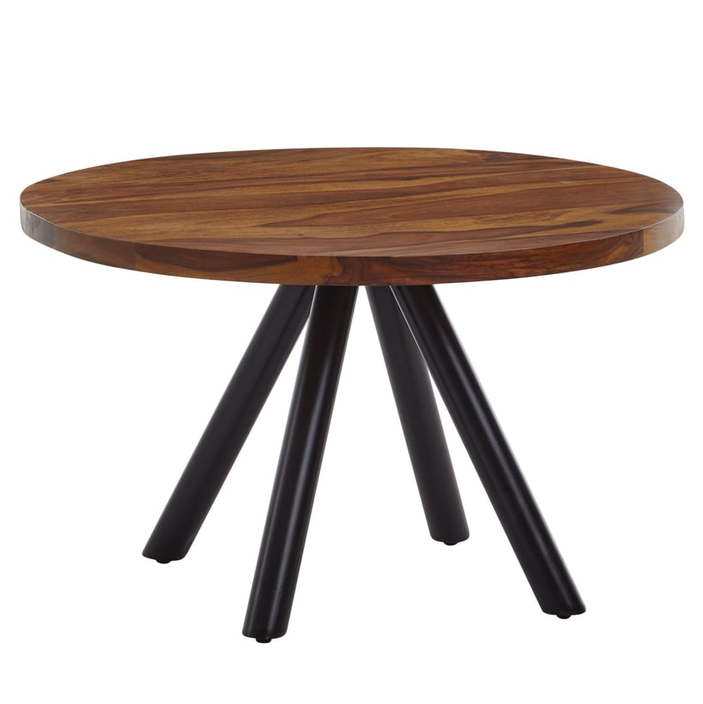 FineBuy Couchtisch rund aus Sheesham Massivholz, Braun style modern Braun