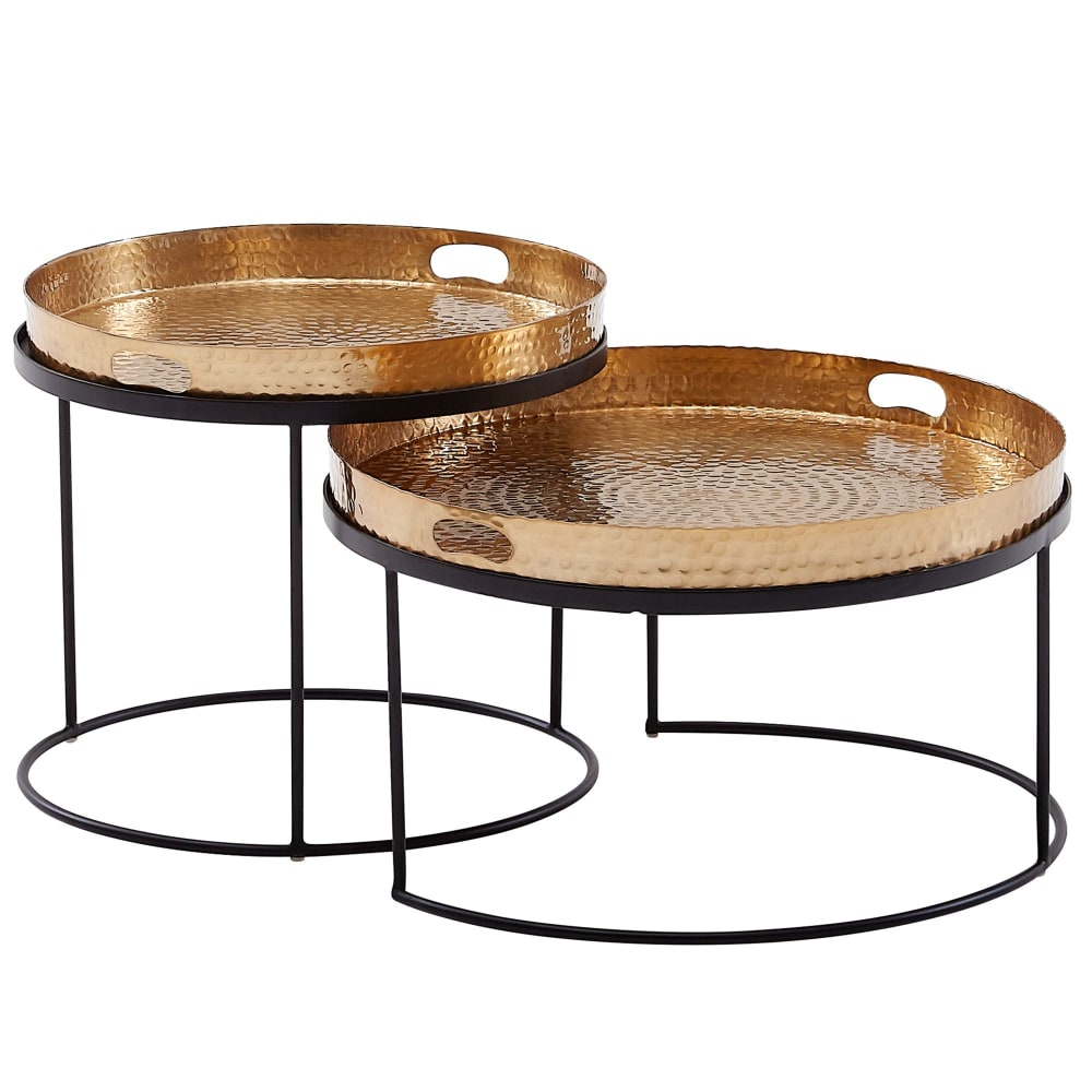 Lot de 2 tables gigognes en aluminium, doré