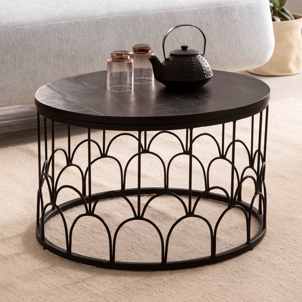 Couchtisch rund aus Mango Massivholz, Schwarz - Maisons Du Monde