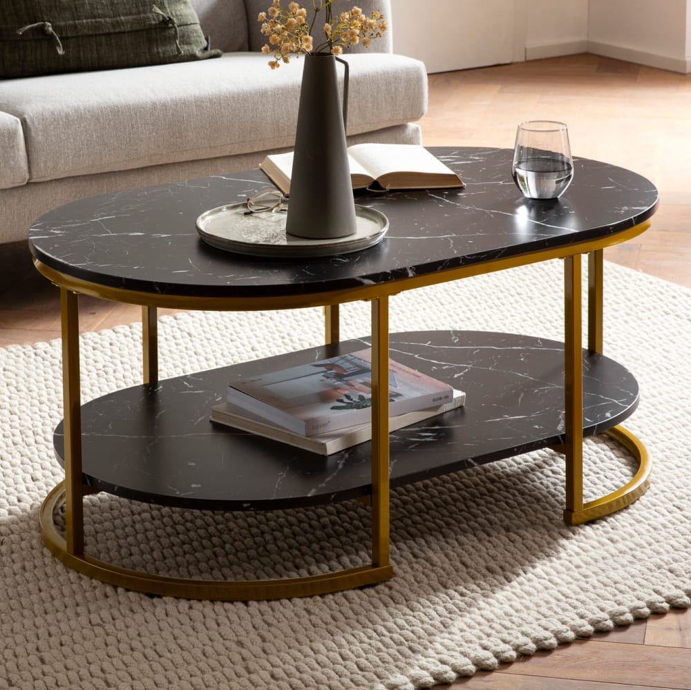 Couchtisch rechteckig Marmor Optik aus MDF, Schwarz - Maisons Du