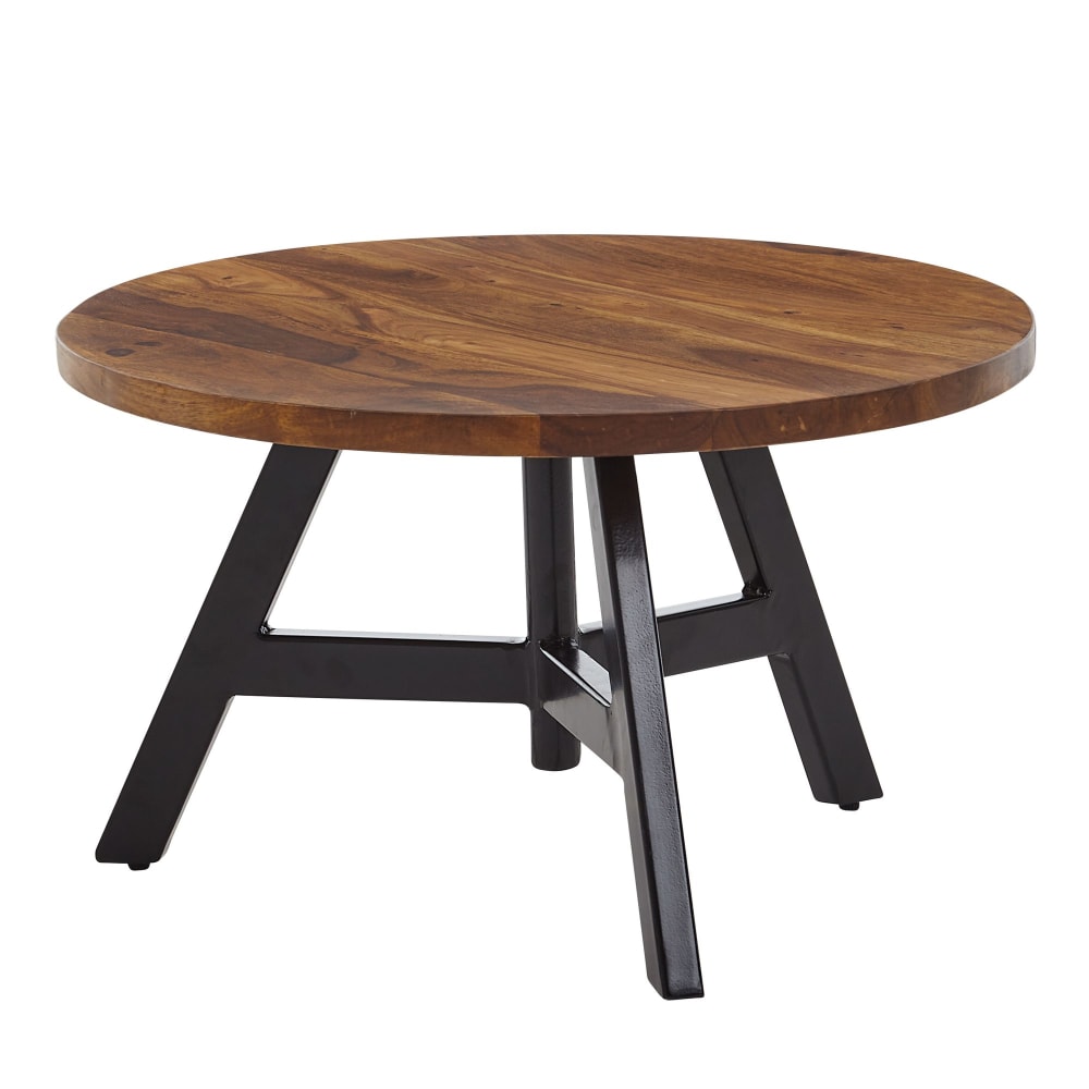 FineBuy Couchtisch rund aus Sheesham Massivholz, Braun style modern Braun