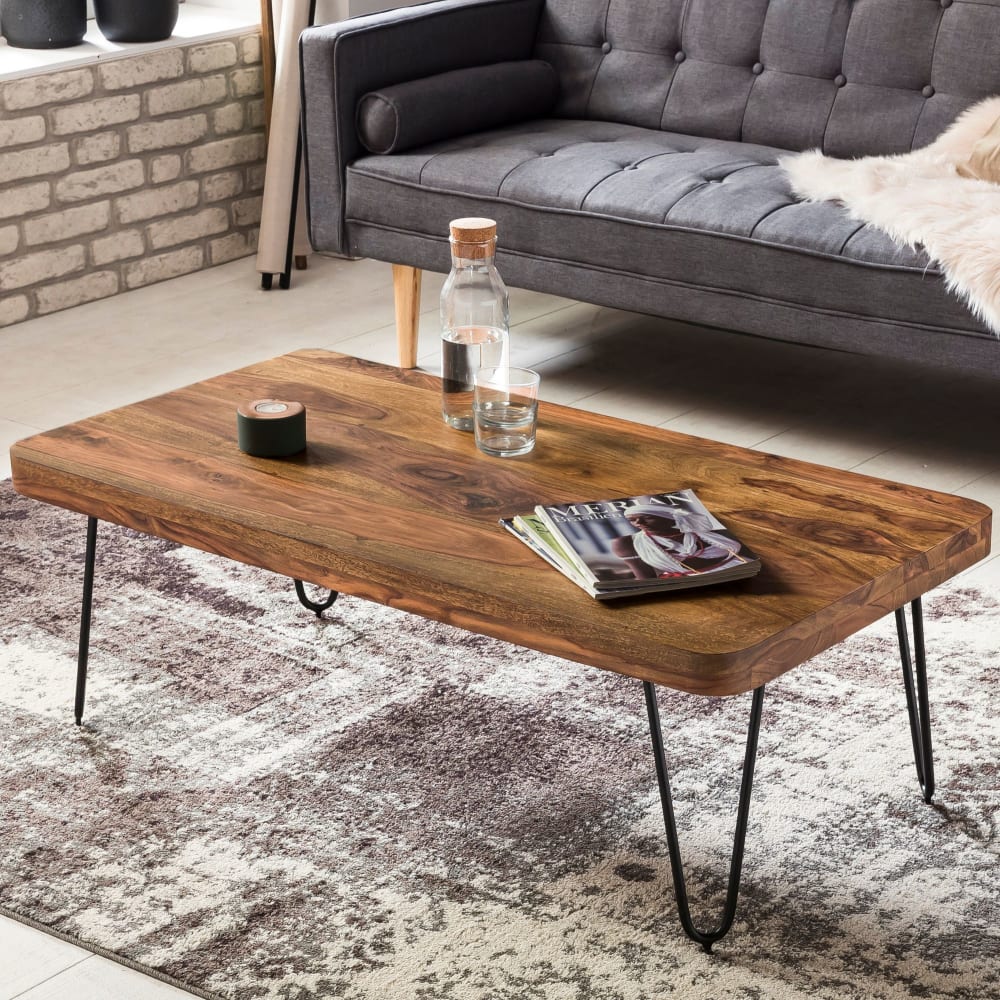 Couchtisch mit Haipin Beinen aus Sheesham, Braun - Maisons Du