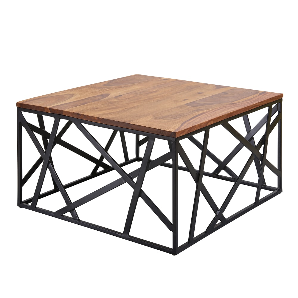FineBuy Couchtisch mit extravagantem Gestell aus Sheesham, Braun style industrial Braun Holz