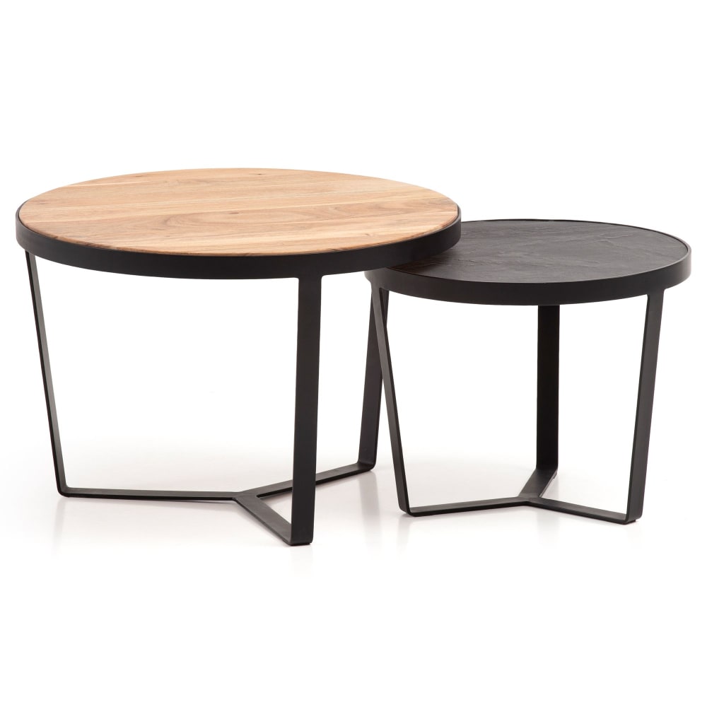 Lot de 2 tables gigognes rondes en bois d'acacia, marron