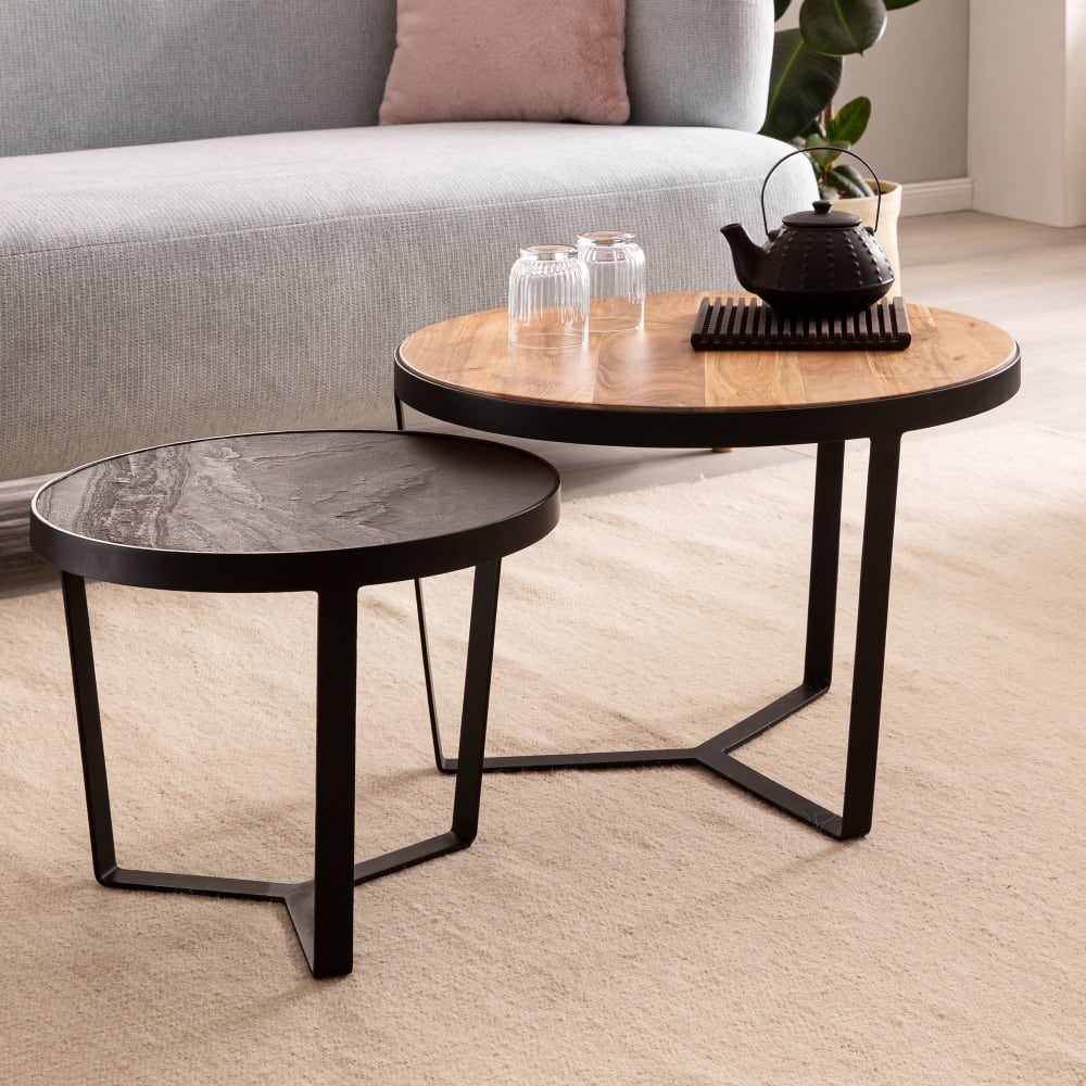 2er Set Satztische Rund aus Akazienholz, Braun - Maisons Du Monde