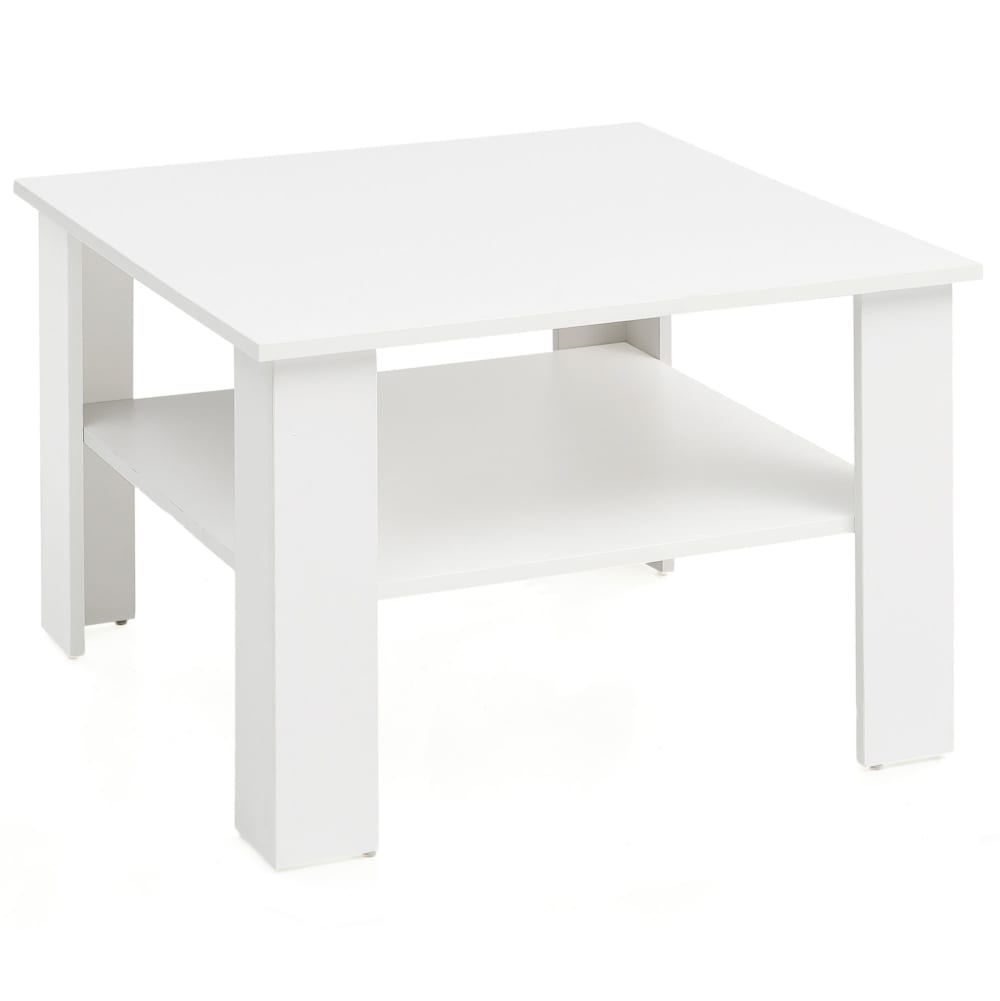 FineBuy Couchtisch quadratisch mit Ablage aus Spanplatte, Weiß style modern Weiß Spanplatte