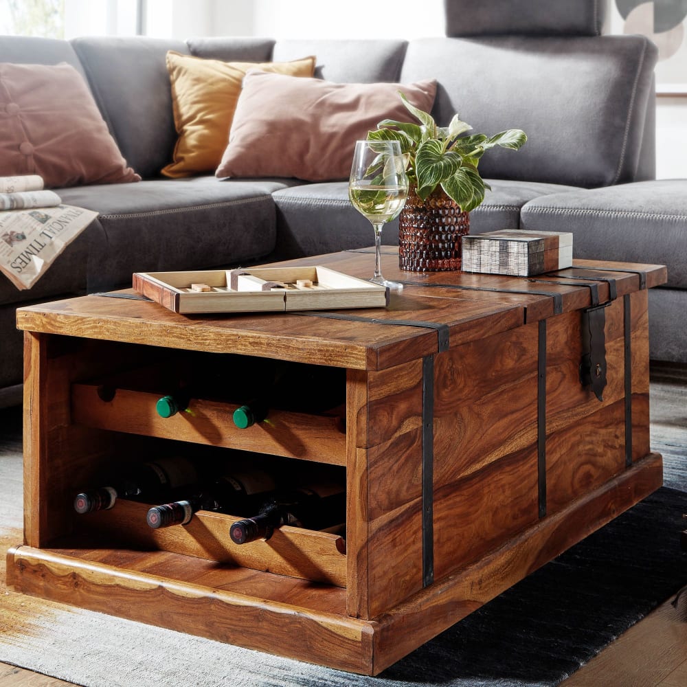 Couchtisch rechteckig aus Sheesham Massivholz, Braun - Maisons Du