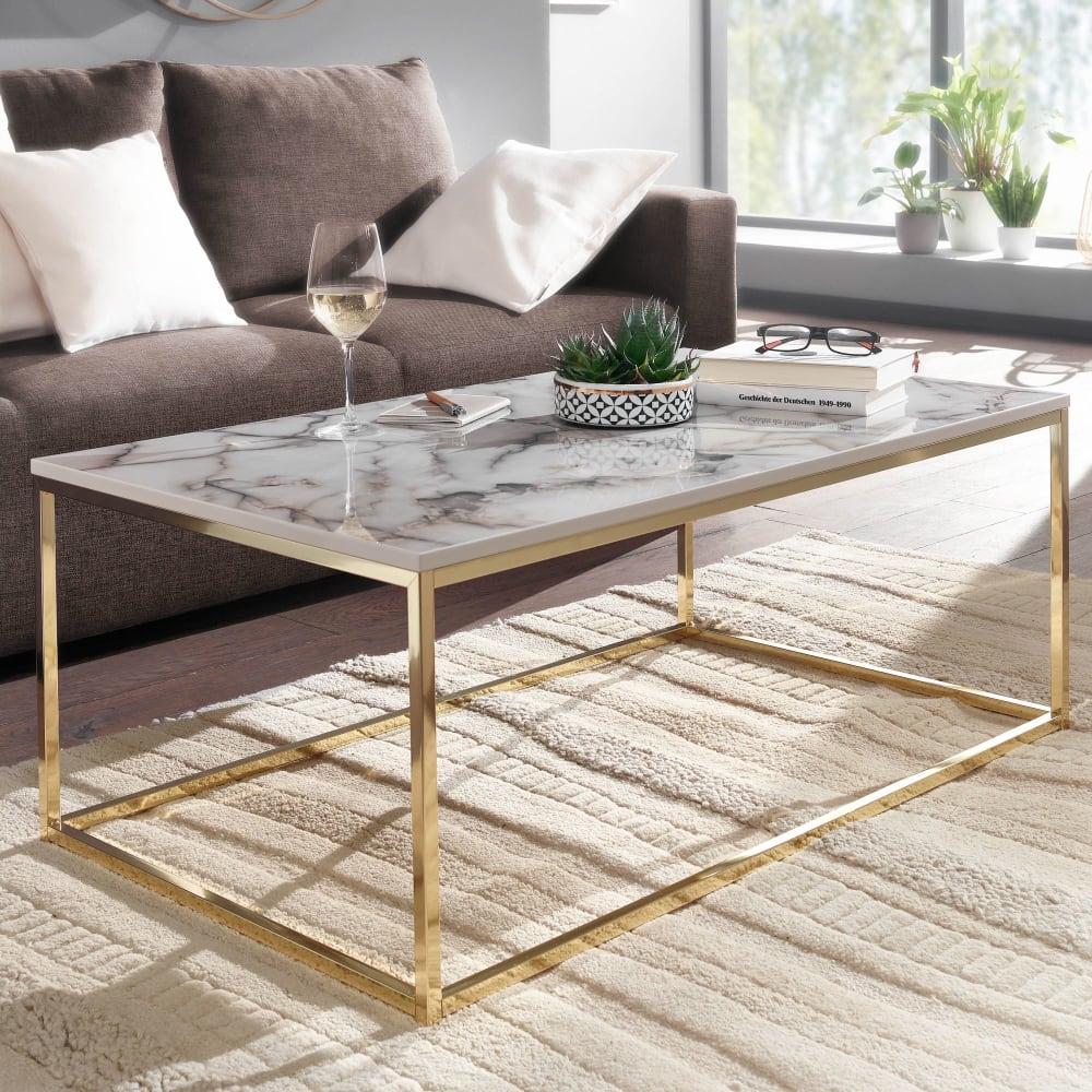 Couchtisch rechteckig mit Marmor-Optik, Weiß - Maisons Du Monde