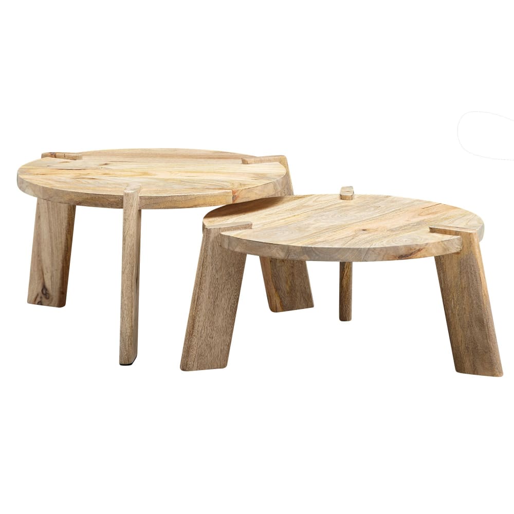 Lot de 2 tables gigognes en bois massif de manguier, marron Lot de 2 tables gigognes en bois massif de manguier, marron