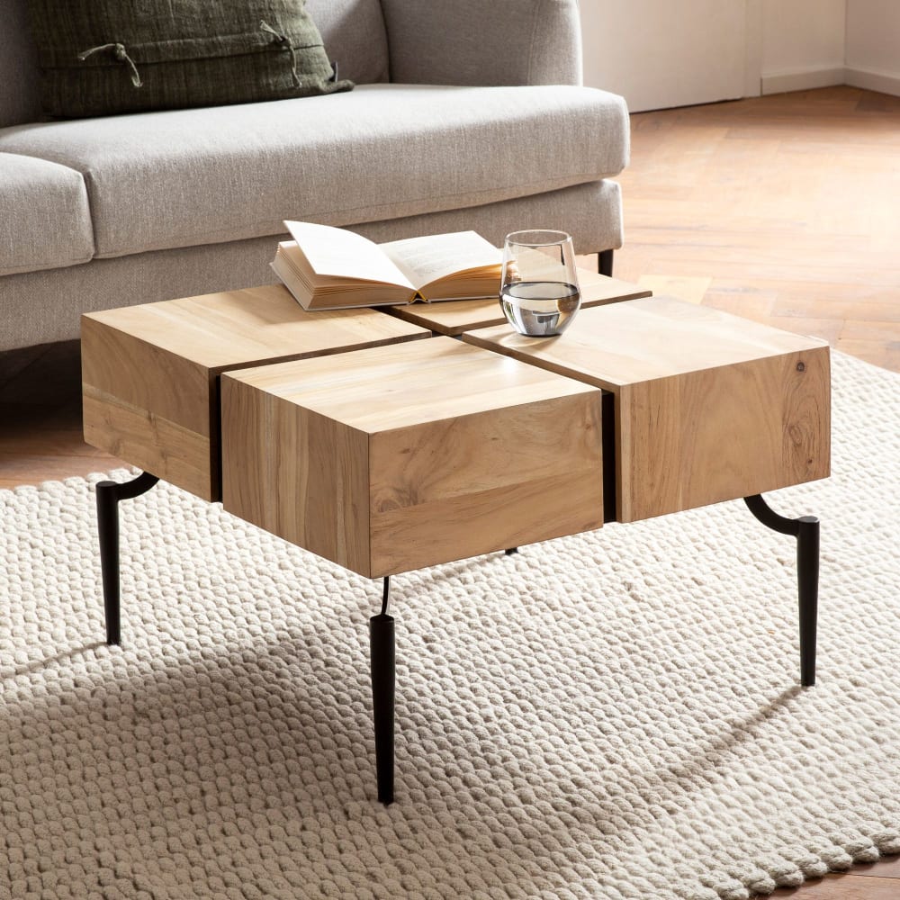 Couchtisch quadratisch aus Akazie Massivholz, Braun - Maisons Du