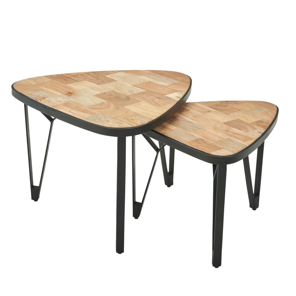 Lot de 2 tables gigognes en bois massif d'acacia, marron