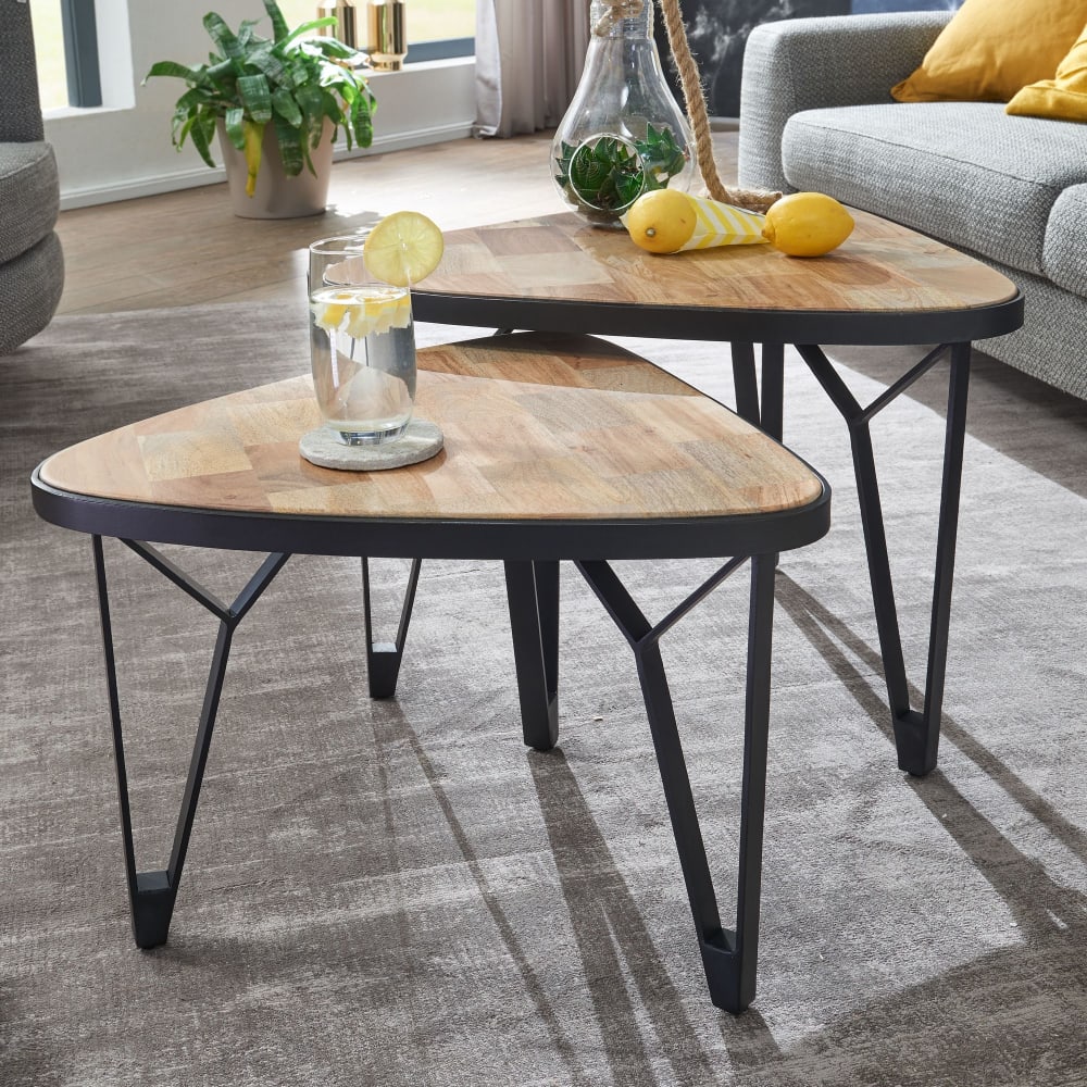 2er Set Satztische aus Akazie Massivholz, Braun - Maisons Du