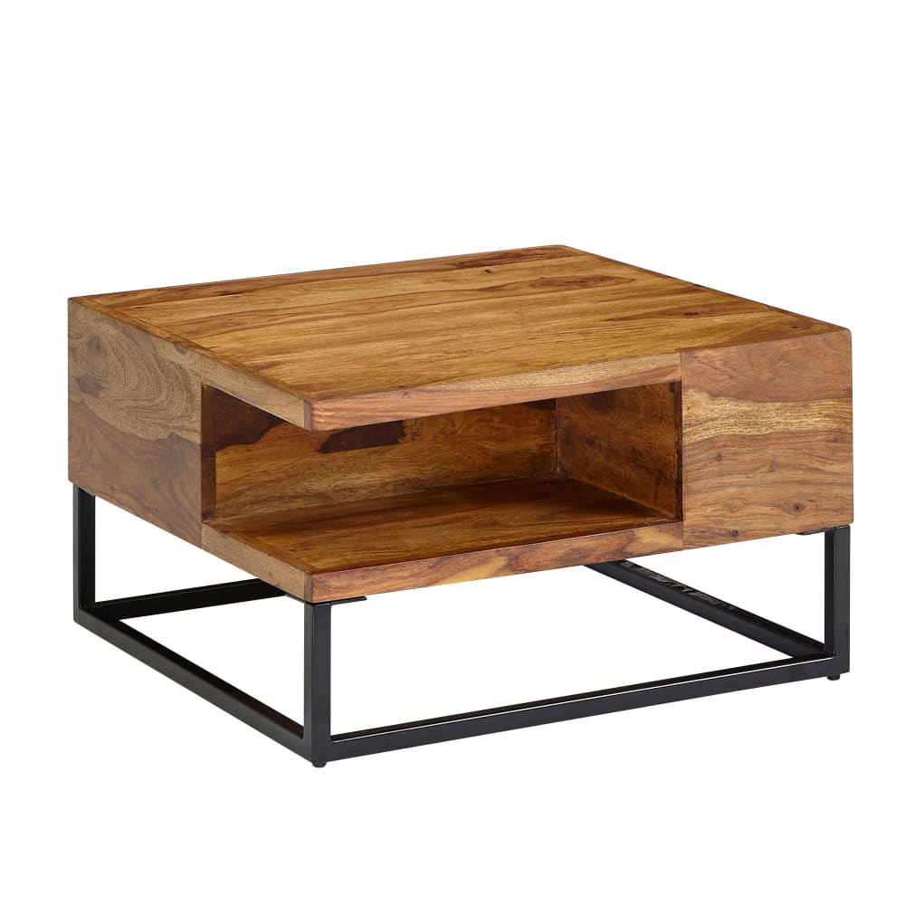 FineBuy Couchtisch mit Ablage aus Sheesham Massivholz, Braun style industrial Braun