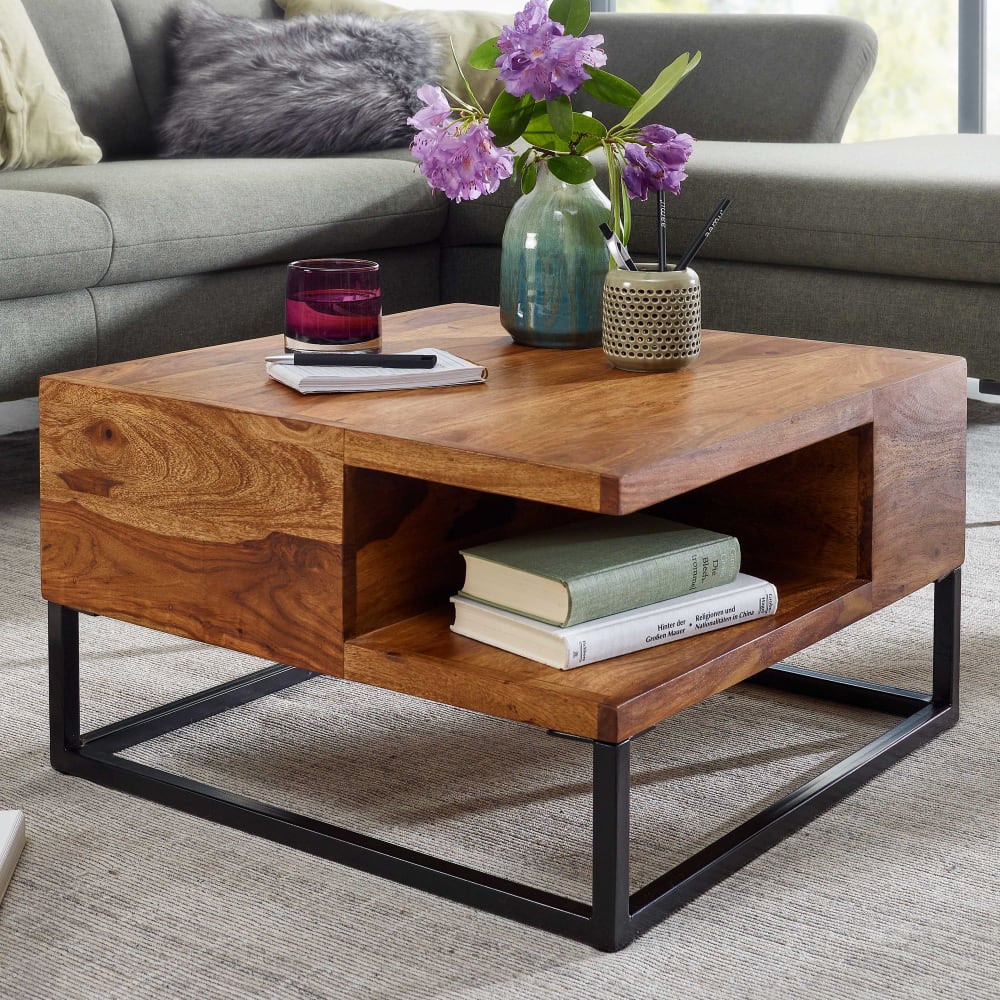 Couchtisch mit Ablage aus Sheesham Massivholz, Braun - Maisons Du