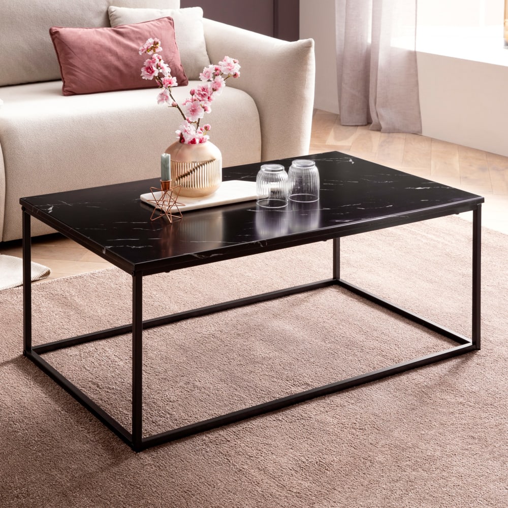 FineBuy Couchtisch rechteckig mit Marmor-Optik, Schwarz style modern Schwarz Spanplatte