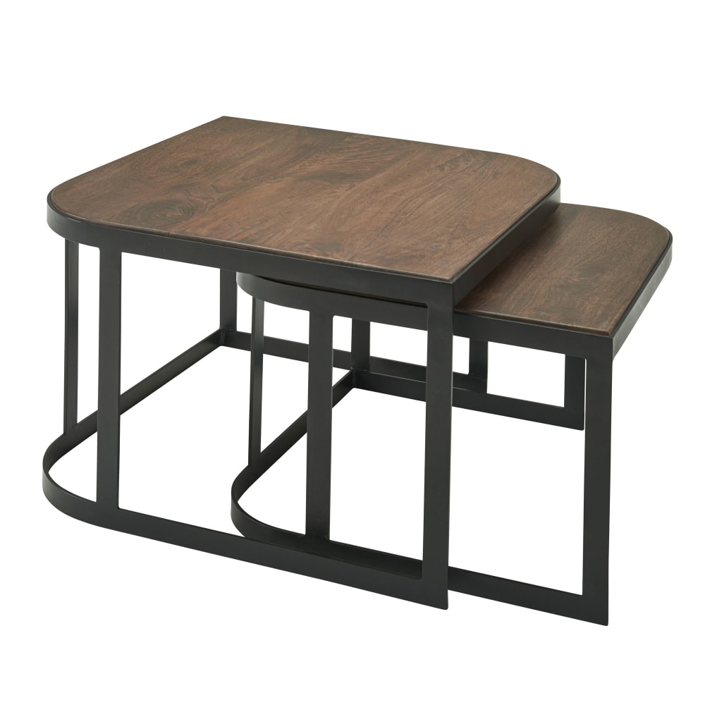 Lot de 2 tables gigognes en bois de manguier, marron