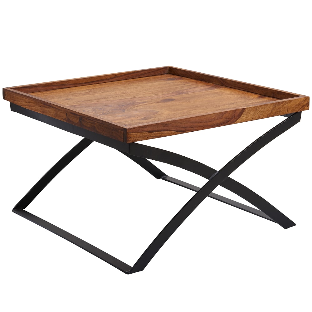 FineBuy Couchtisch quadratisch aus Sheesham, Braun style industrial Braun Holz