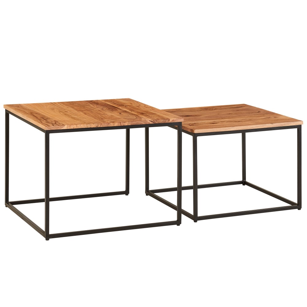 Lot de 2 tables gigognes en bois massif d'acacia, marron