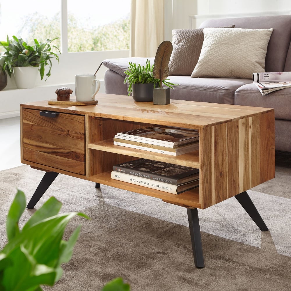Table basse avec tiroir en acacia, marron