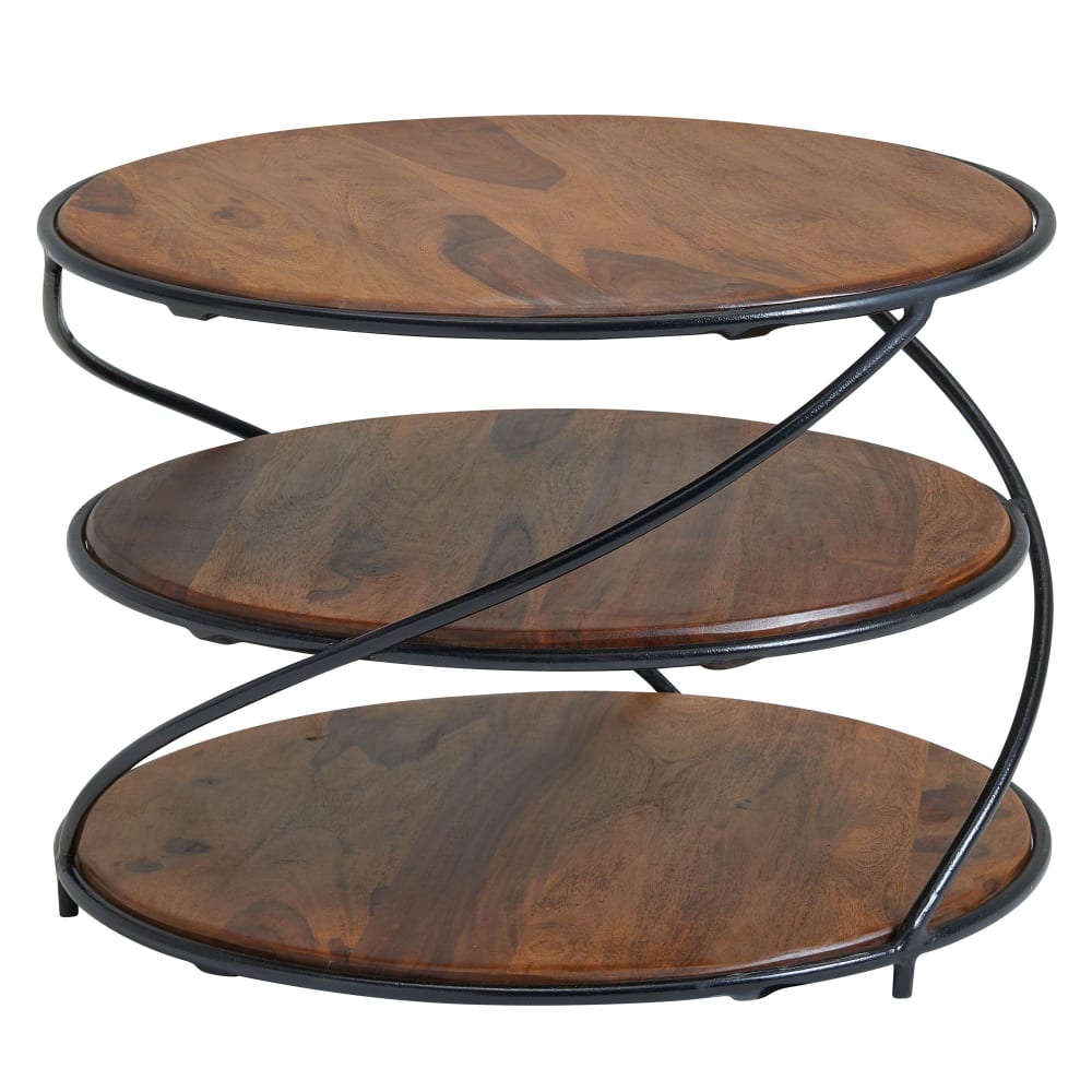 FineBuy Couchtisch quadratisch aus Sheesham Massivholz, Braun style industrial Braun