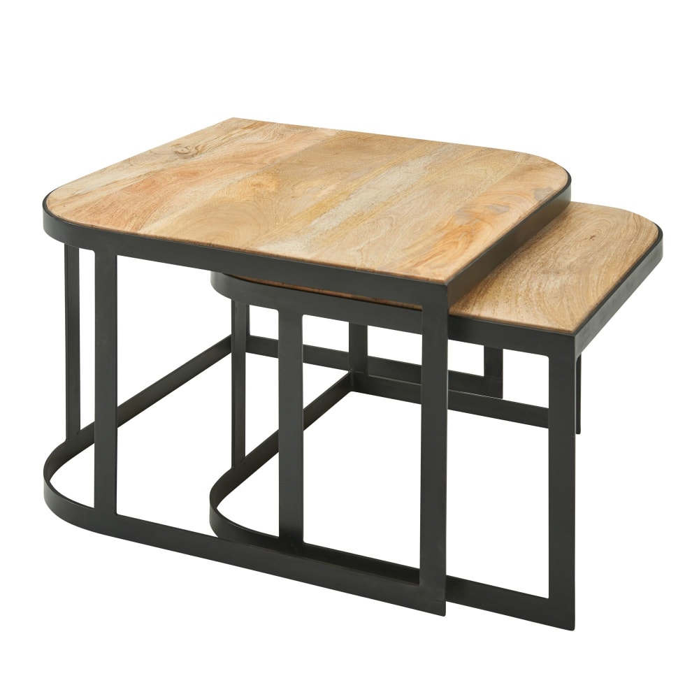 2Er Set Satztische Aus Mangoholz, Braun