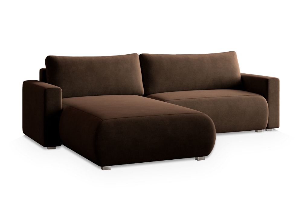 Masseno Ecksofa mit Schlaffunktion aus Velours-Stoff, Braun style modern Braun Stoff