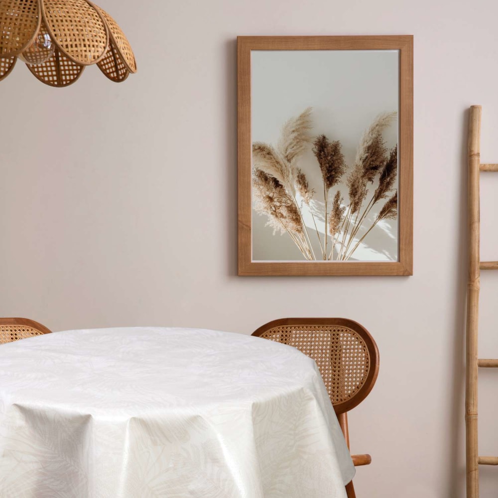Nappe en toile cirée ronde beige nacrée d. 135 cm Nappe en toile cirée ronde beige nacrée d. 135 cm