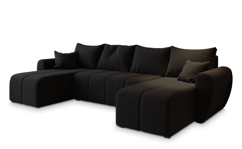 Masseno Ecksofa mit Schlaffunktion aus Stoff, Schwarz style modern Schwarz Stoff