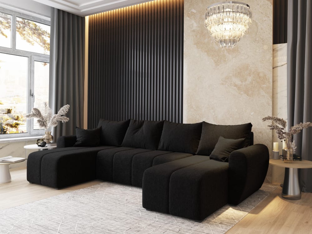 Ecksofa mit Schlaffunktion aus Stoff, Schwarz - Maisons Du Monde