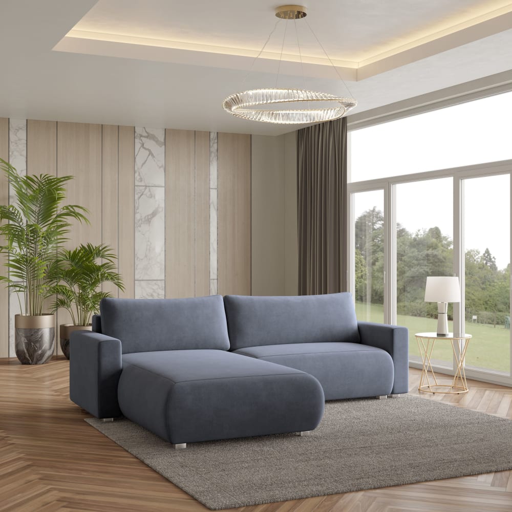 Ecksofa mit Schlaffunktion aus Velours-Stoff, Grau - Maisons Du