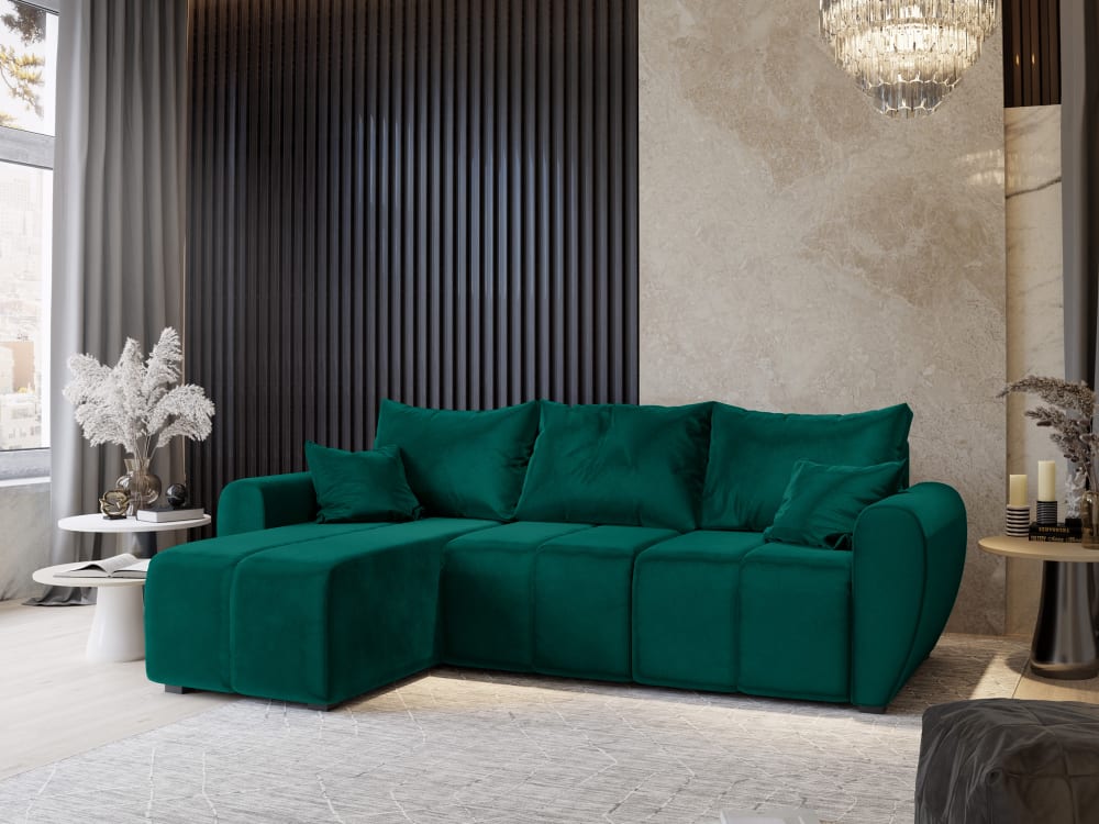 Ecksofa mit Schlaffunktion aus Plüsch-Stoff, Grün - Maisons Du