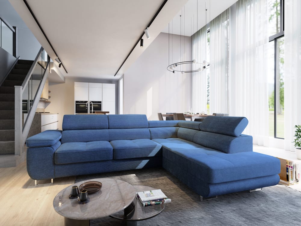 Ecksofa mit Schlaffunktion aus Kordstoff, Blau - Maisons Du Monde
