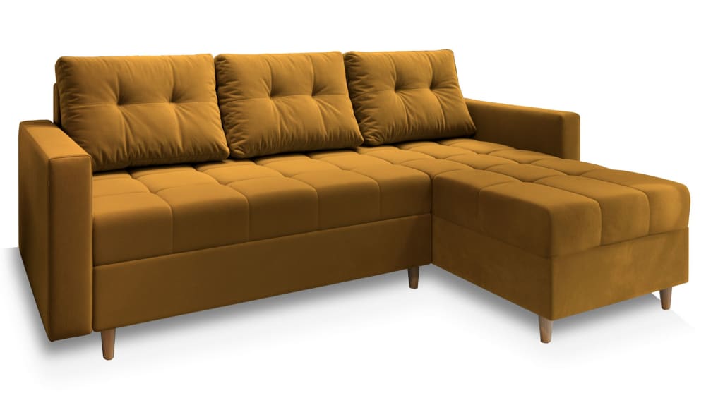 Masseno Ecksofa mit Schlaffunktion aus Plüsch-Stoff, Gelb style modern Gelb Stoff