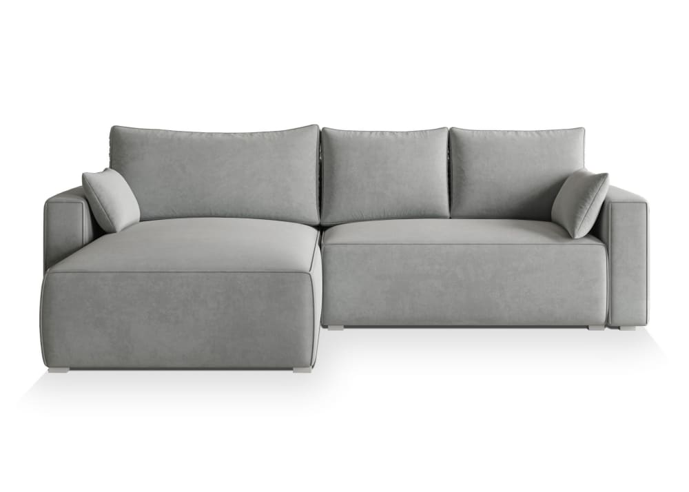 Masseno Ecksofa mit Schlaffunktion aus Velours-Stoff, Hellgrau style modern - Stoff