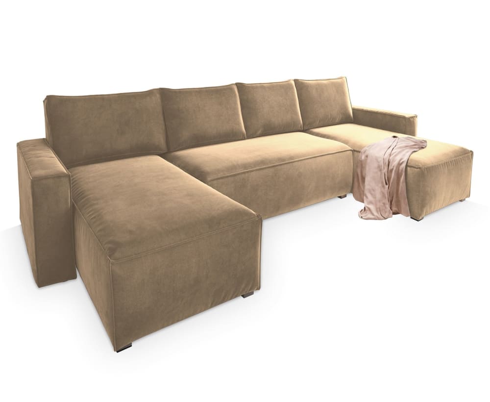 Masseno Ecksofa mit Schlaffunktion aus Velours-Stoff, Creme style modern Beige Stoff