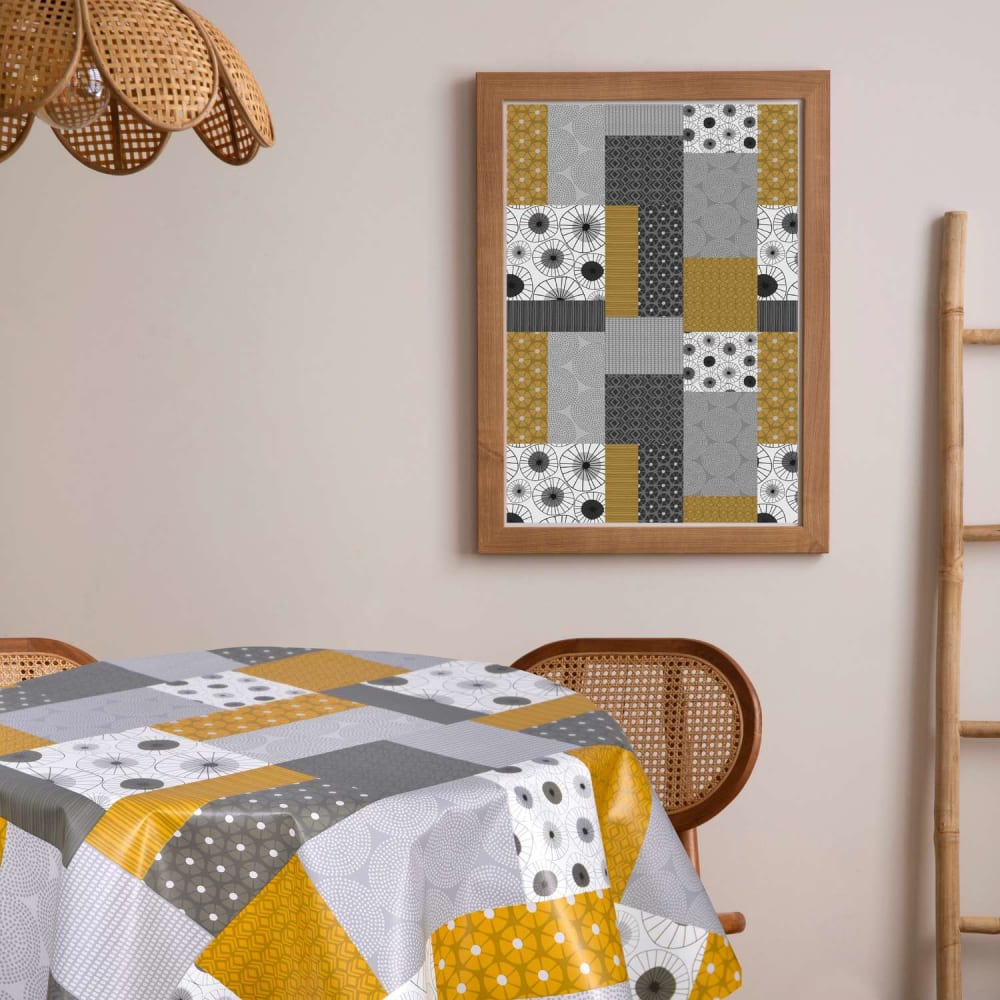 Nappe en toile cirée ronde grise D. 135 cm