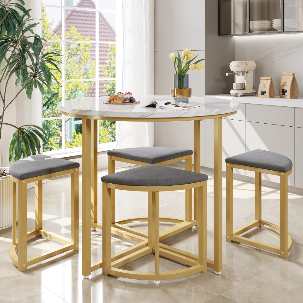 Urban Meuble Esszimmer-Set mit 4 Stühlen, Weiß und Grau style modern Weiß Spanplatte