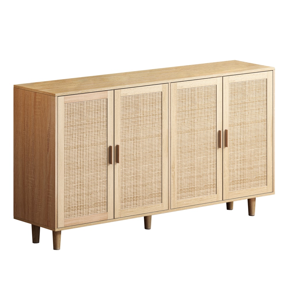 Buffet en bois clair avec portes en cannage naturel