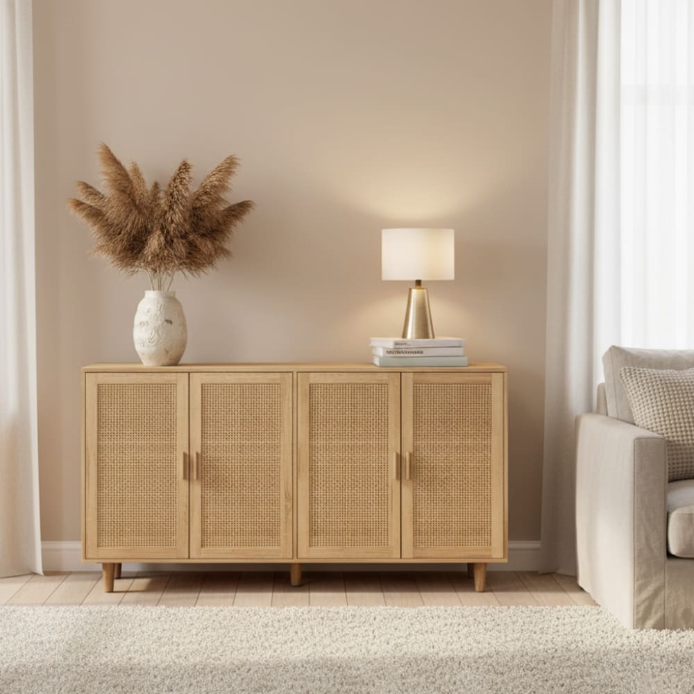 Buffet en bois clair avec portes en cannage naturel - Maisons du Monde